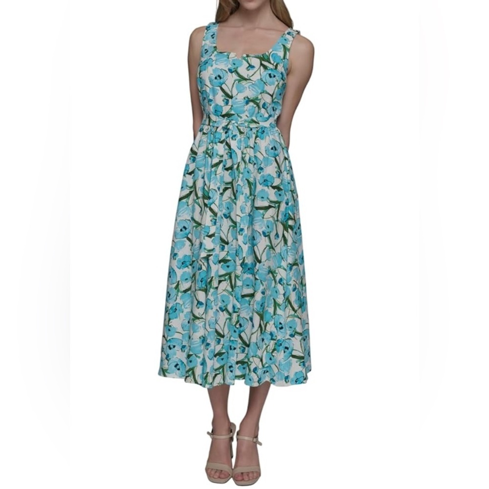 Karl Lagerfeld Women's Sleeveless Square Neck Tie Waist Midi Dress Size 8